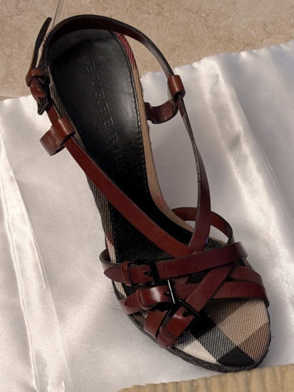 Burberry Bridle Vintage Wedge Sandals Sz 37